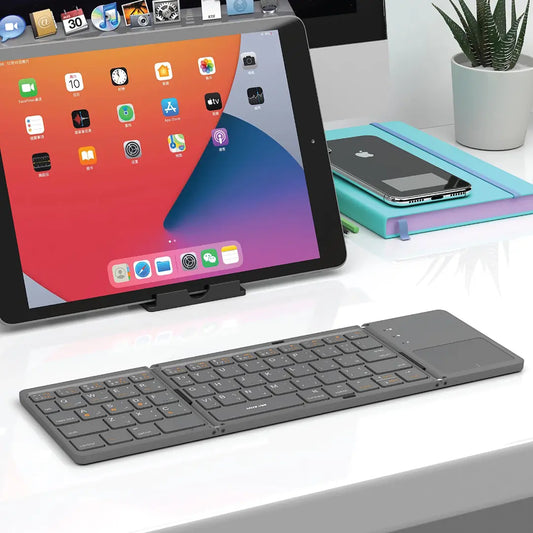 Green Lion Foldable Bluetooth Keyboard – Universal Multi-Device, Touchpad, Type-C Charging, 30-Day Battery Life – Gray