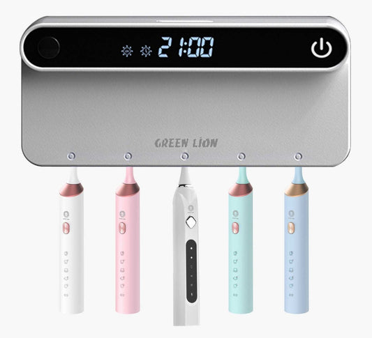 Green Lion Smart Toothbrush Sterilizer – Auto Timing, 99.9% Antibacterial, UVC LED, One-Touch Operation, 30-Day Standby, Wall Mountable