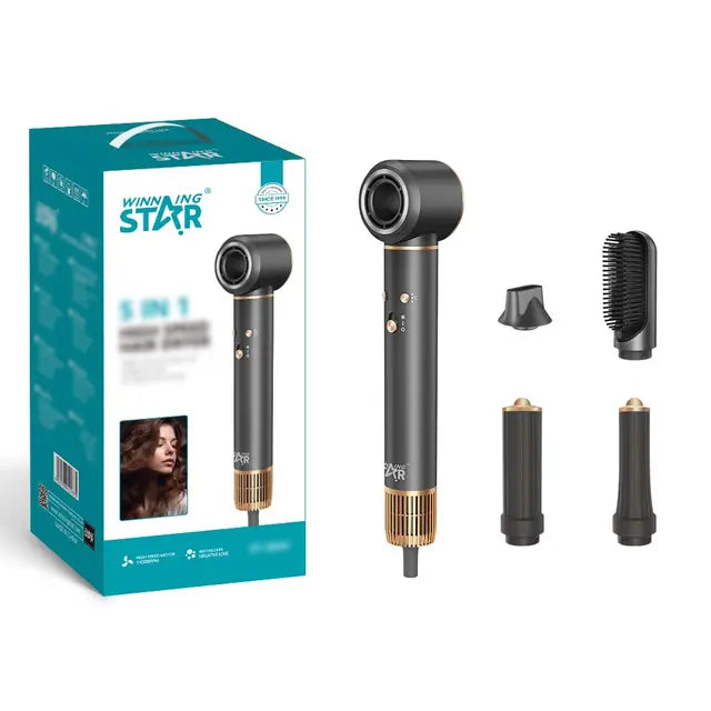 Winning Star 5-in-1 High-Speed Hair Dryer – 1300W with Negative Ion Technology & Brushless Motor (Black)
