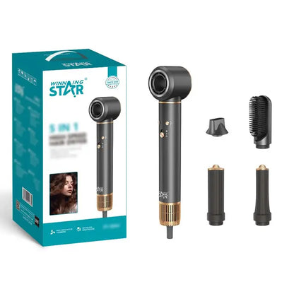 Winning Star 5-in-1 High-Speed Hair Dryer – 1300W with Negative Ion Technology & Brushless Motor (Black)