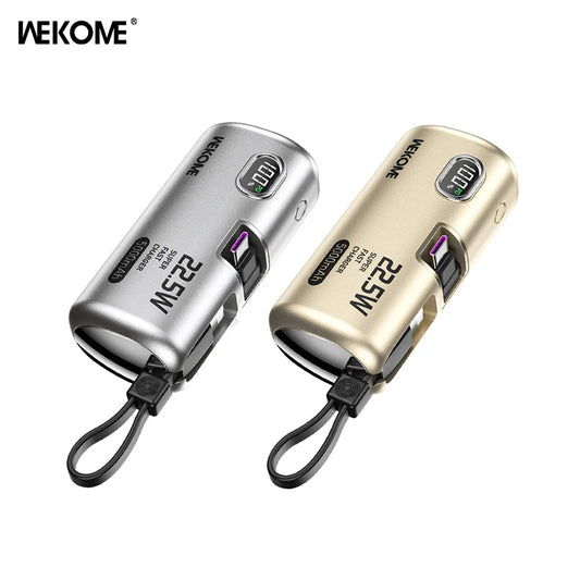WEKOME WP-19 Mini Power Bank 5000mAh – 22.5W Fast Charging | Type-C + iPhone Cable | Ultra Compact Portable Charger