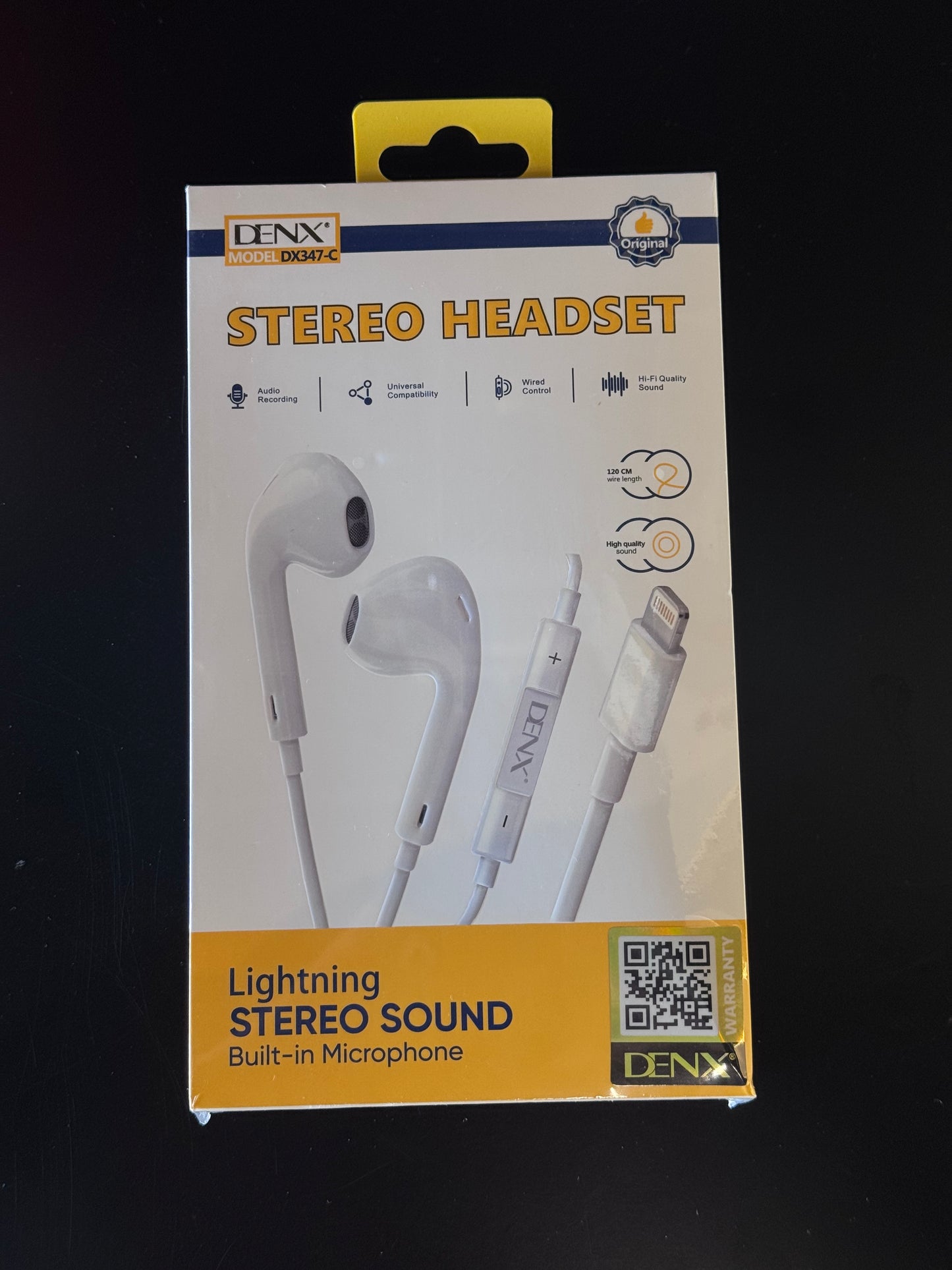 DENX DX347-C Stereo Lightning Headset – HI-FI Sound, Powerful Bass, Noise Isolation, 120cm Cable