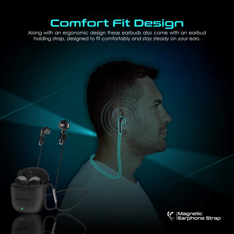 Promate Lima | True Wireless Earbuds with ENC Noise Reduction, 30-Hour Playback, IntelliTouch Controls & Bluetooth v5.3 – With Protective Case & Strap