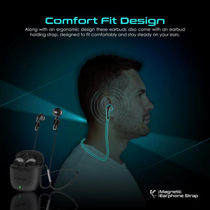 Promate Lima | True Wireless Earbuds with ENC Noise Reduction, 30-Hour Playback, IntelliTouch Controls & Bluetooth v5.3 – With Protective Case & Strap