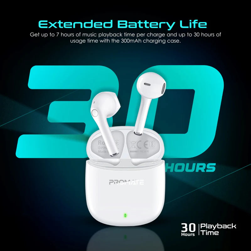 Promate Lima | True Wireless Earbuds with ENC Noise Reduction, 30-Hour Playback, IntelliTouch Controls & Bluetooth v5.3 – With Protective Case & Strap