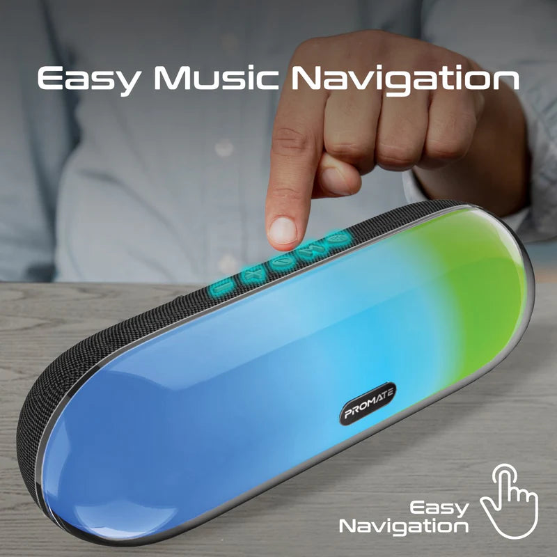 PROMATE LumiBar | 10W RGB Bluetooth Speaker with HD Sound, True Wireless Stereo, TF/USB Music Playback, and Water Resistance