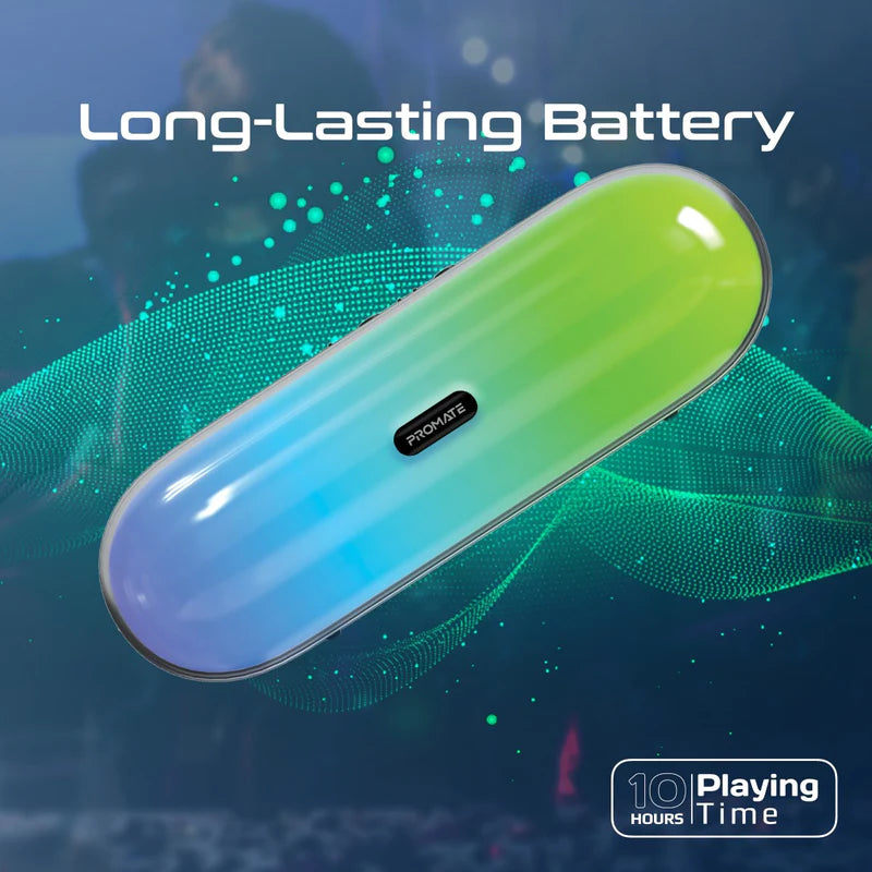 PROMATE LumiBar | 10W RGB Bluetooth Speaker with HD Sound, True Wireless Stereo, TF/USB Music Playback, and Water Resistance