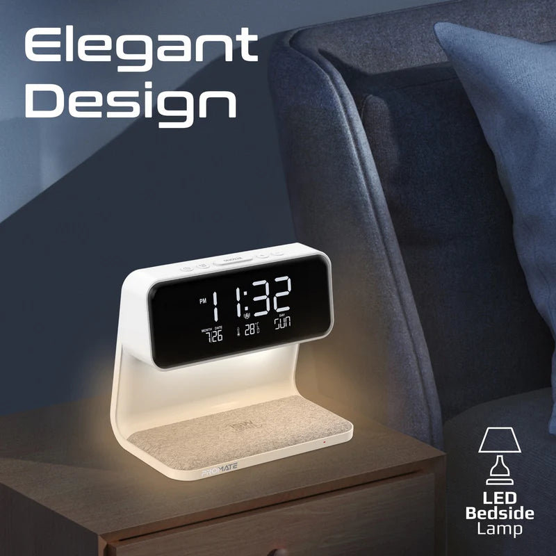 PROMATE Lumix-15W™ – 3-in-1 LED Alarm Clock with 15W Wireless Charger & Soothing Night Light