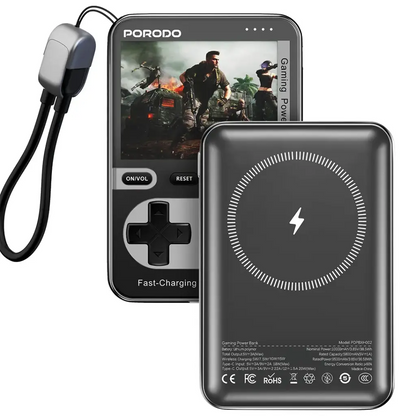 Porodo Arcadevolt 10000mAh MagSafe-Compatible Power Bank with 2.8” Gaming Screen – 20W PD & 15W Wireless Charging The Wonders Mart Trading™