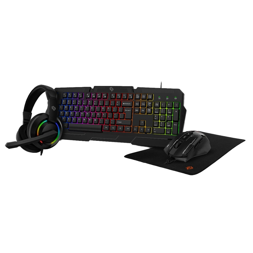 Porodo Gaming 4-in-1 Combo – RGB Keyboard, High-DPI Mouse, 40mm Headset & Smooth Mousepad | Ultimate USB Gaming Setup for PC & Laptop
