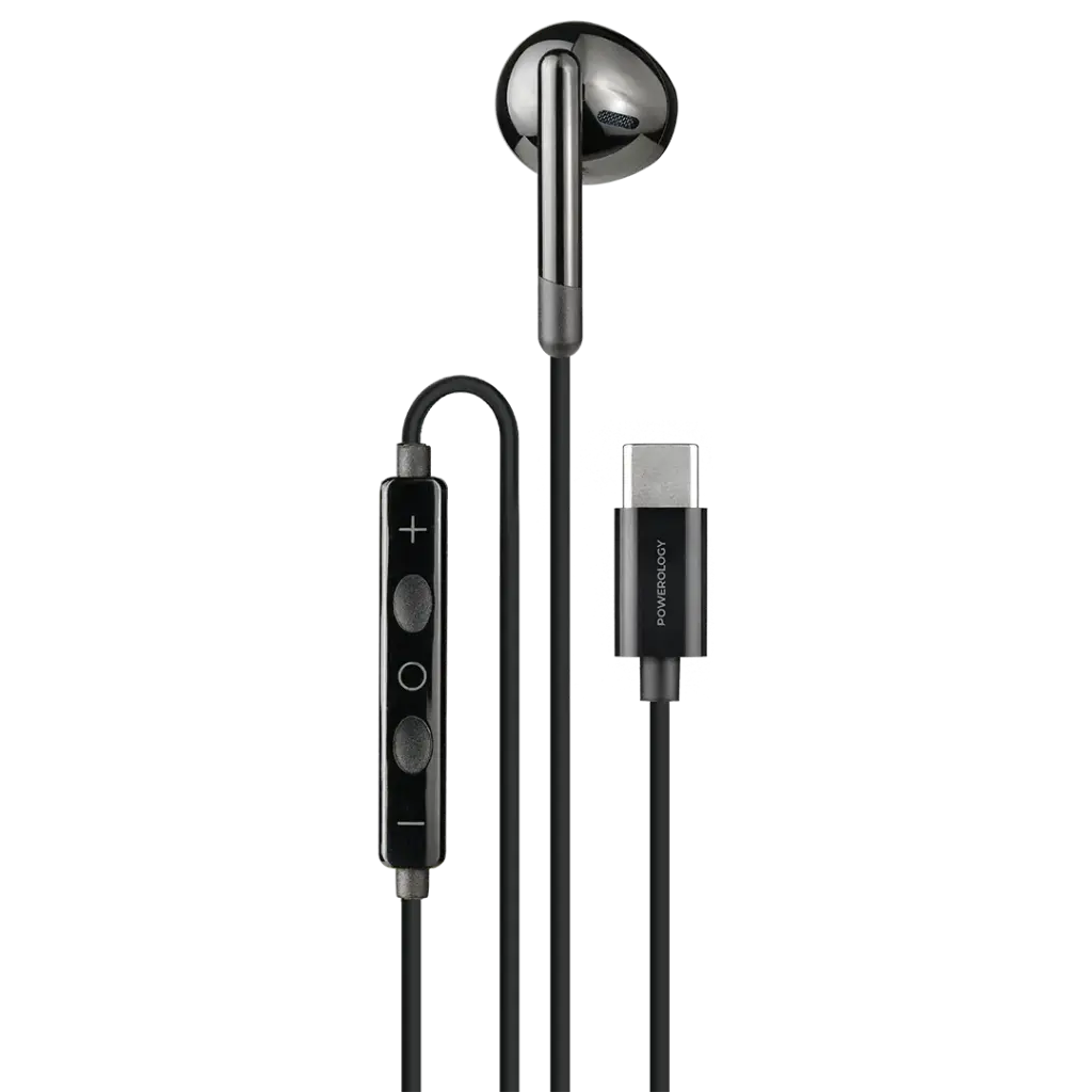 Powerology Type C Mono Earphones with 3- Button Volume Control Mic - Black The Wonders Mart Trading™