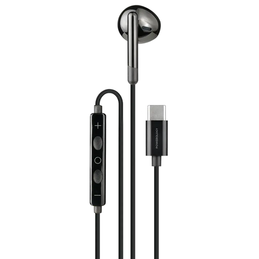 Powerology Type C Mono Earphones with 3- Button Volume Control Mic - Black The Wonders Mart Trading™
