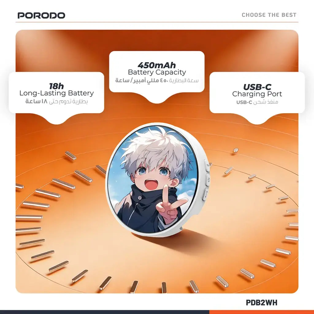 Porodo Robo Tag 1.85” Badge Magic Pro – Smart HD Display Badge with GIF & Video Support The Wonders Mart Trading™