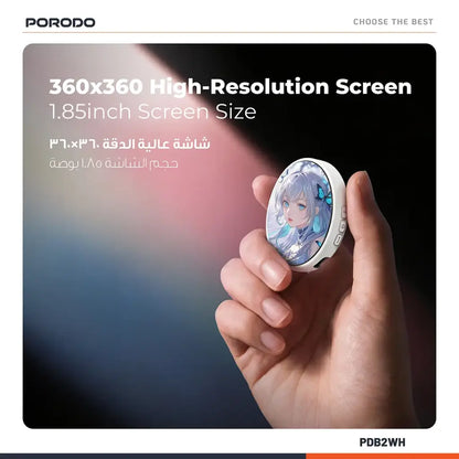 Porodo Robo Tag 1.85” Badge Magic Pro – Smart HD Display Badge with GIF & Video Support The Wonders Mart Trading™