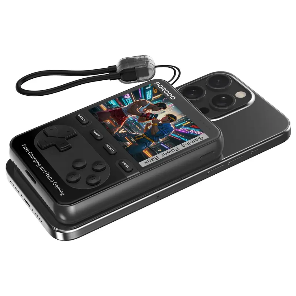 Porodo Arcadevolt 10000mAh MagSafe-Compatible Power Bank with 2.8” Gaming Screen – 20W PD & 15W Wireless Charging The Wonders Mart Trading™