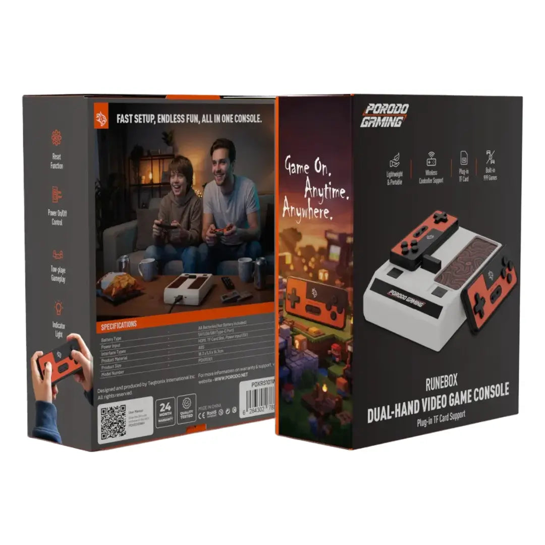 Porodo Gaming Runebox Video Game Console – 999 Built-In Games with Wireless Controllers & HDMI (Orange) The Wonders Mart Trading™