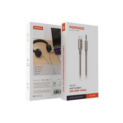 Porodo USB-C to 3.5mm Braided Audio Cable – 1.2M AUX Adapter (Grey) The Wonders Mart Trading™
