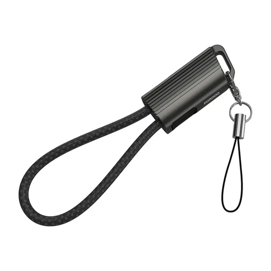 Porodo Chargeloop USB-C to USB-C Keychain Data Cable – 60W PD Fast Charging, 0.2m – Black