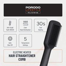 Porodo Lifestyle Electric Heated Hair Straightener Comb – Anti-Scald Ceramic Brush, 5 Temperature Settings, 30s Fast Heating, 70% Frizz Reduction – 33W, Dual Voltage, UK Plug – Black The Wonders Mart Trading™