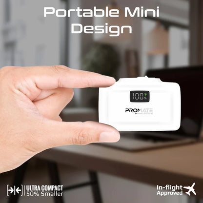 Promate PowerUp-10Duo | 10000mAh Ultra-Compact Power Bank with Built-In 20W USB-C & Lightning Foldable Connectors + LED Display + Kickstand
