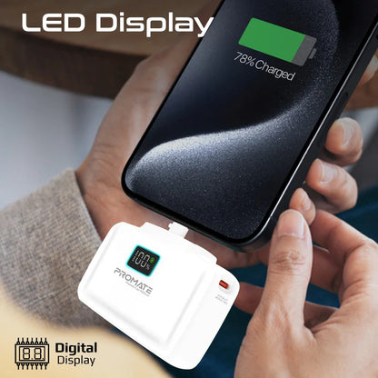 Promate PowerUp-10Duo | 10000mAh Ultra-Compact Power Bank with Built-In 20W USB-C & Lightning Foldable Connectors + LED Display + Kickstand