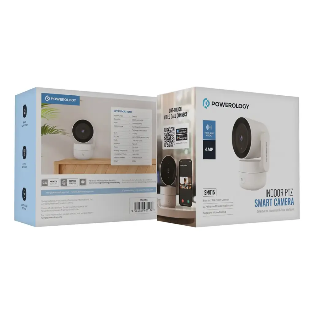 Powerology 4MP Indoor PTZ Camera BT 2.4Ghz/5Ghz Dual-Band WiFi 256GB - White The Wonders Mart Trading™