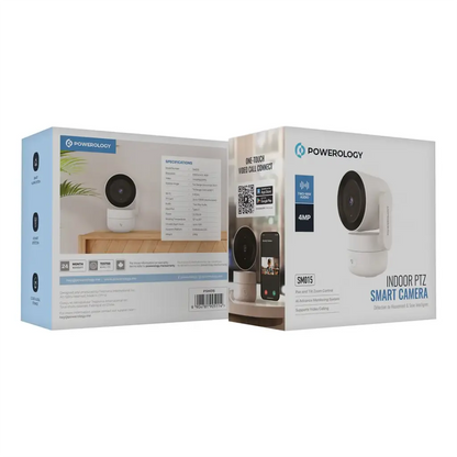 Powerology 4MP Indoor PTZ Camera BT 2.4Ghz/5Ghz Dual-Band WiFi 256GB - White The Wonders Mart Trading™