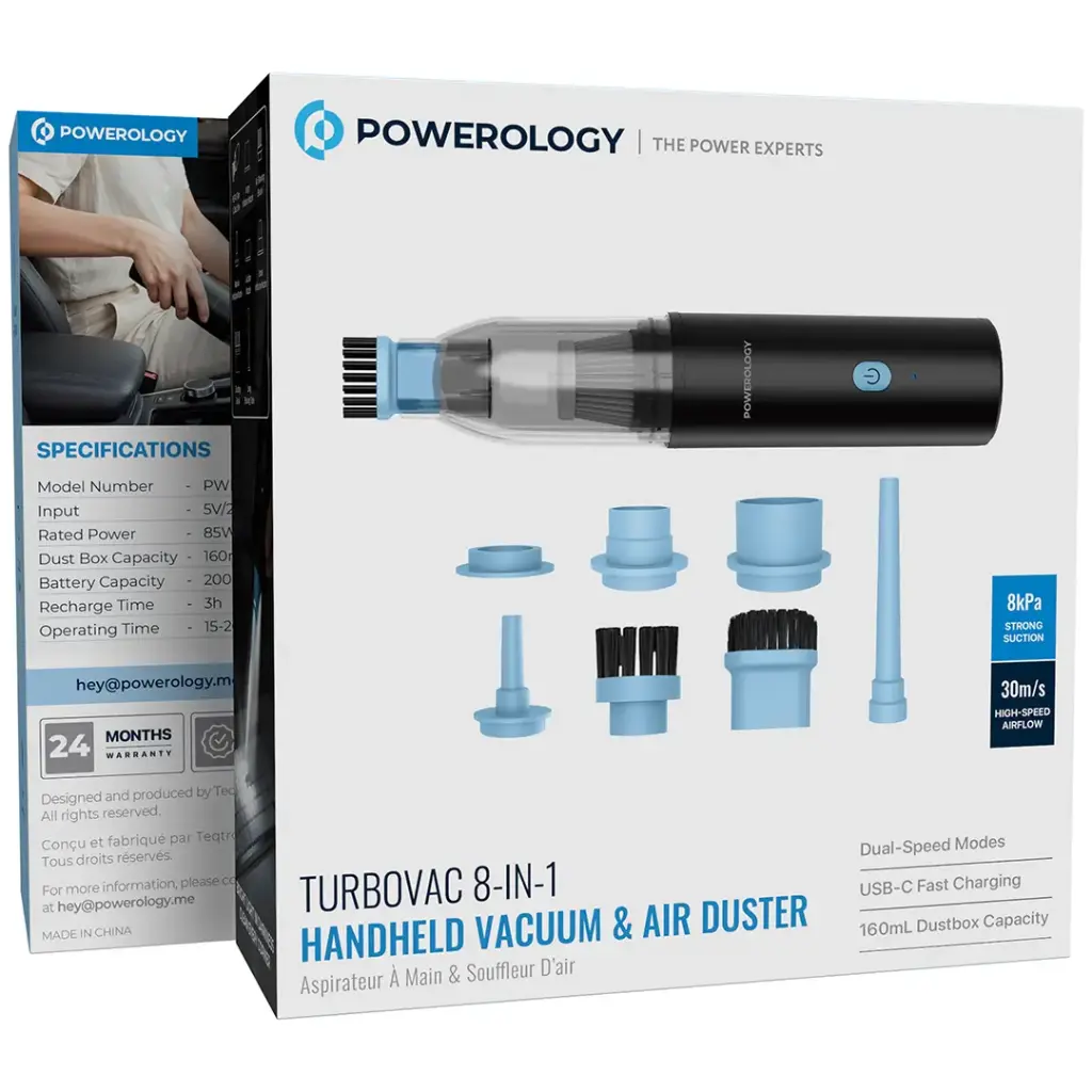 Powerology TurboVac 6000 mAh Portable multifunctional vacuum cleaner with LED light - Black/Blue The Wonders Mart Trading™