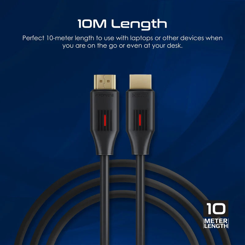 Promate ProLink 10m HDMI Cable 4K@60Hz – Ultra High Speed, Gold-Plated, Ethernet Support