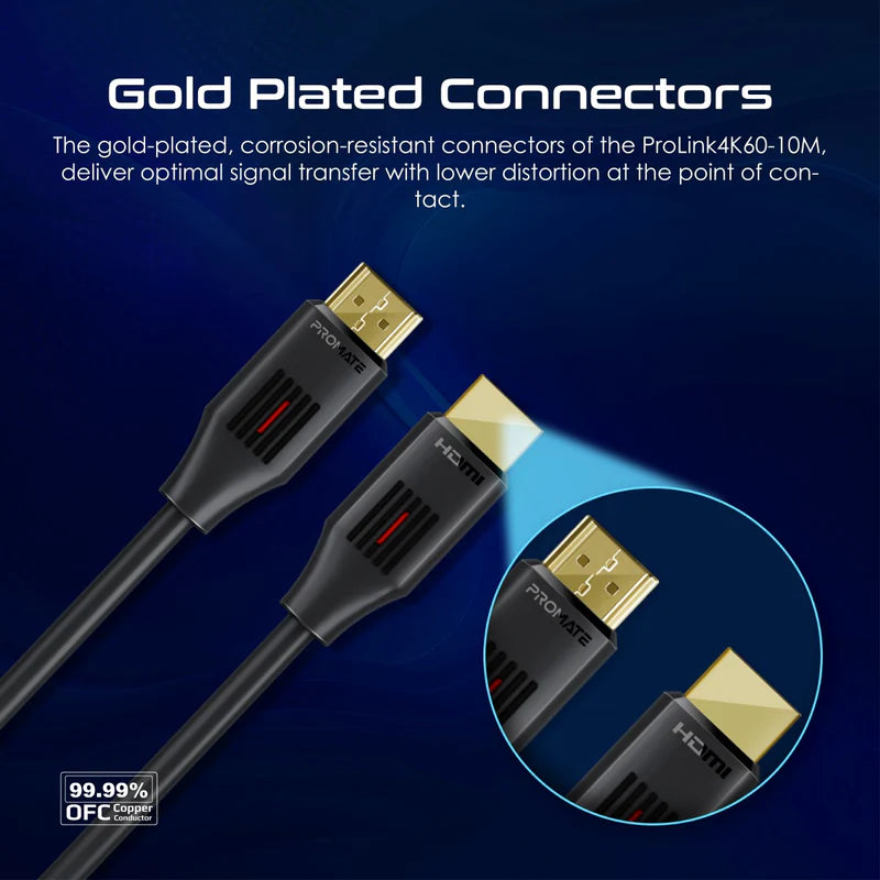 Promate ProLink 10m HDMI Cable 4K@60Hz – Ultra High Speed, Gold-Plated, Ethernet Support