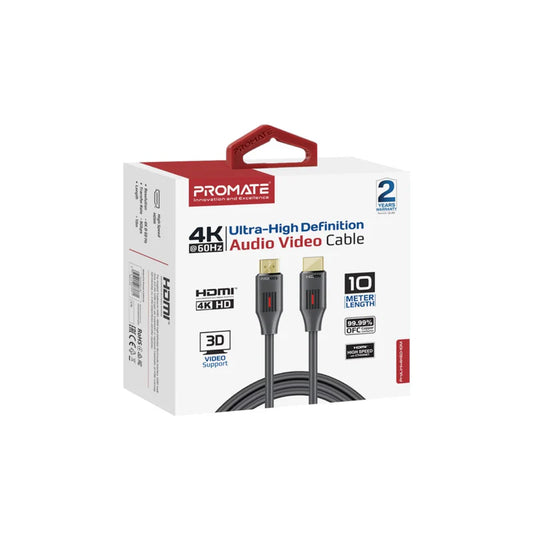 Promate ProLink 10m HDMI Cable 4K@60Hz – Ultra High Speed, Gold-Plated, Ethernet Support