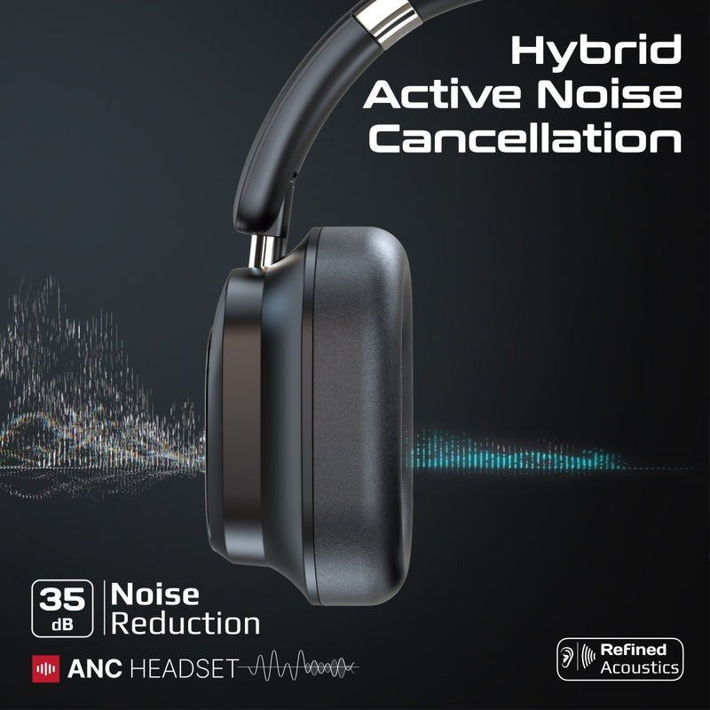 PROMATE VuTune™ Hybrid ANC Wireless Headphones with LCD Touch Screen – 50H Playtime, Foldable Design, Type-C Fast Charging, Premium Sound