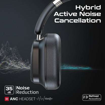 PROMATE VuTune™ Hybrid ANC Wireless Headphones with LCD Touch Screen – 50H Playtime, Foldable Design, Type-C Fast Charging, Premium Sound