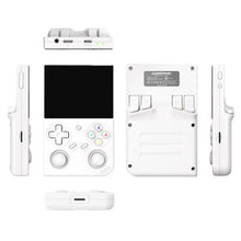 White ANBERNIC RG35XX Pro handheld console shown from multiple angles