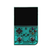 Transparent teal ANBERNIC RG35XX Pro handheld console front view