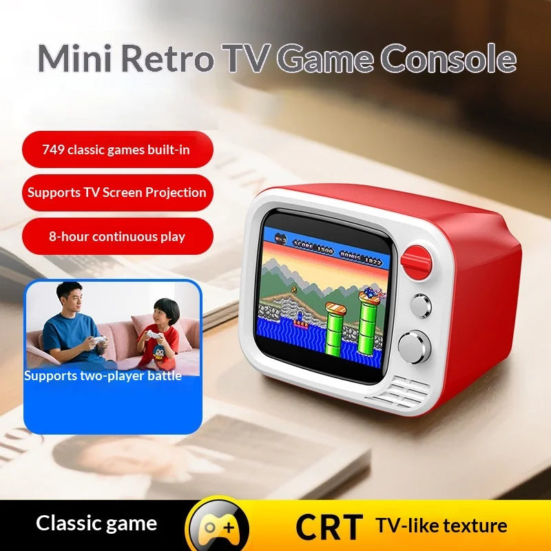 
H7 Tiny Arcade TV 3.5” Mini Retro Game Console – 740 Built-In Games, 2 Wireless Controllers & TV Output (Red) The Wonders Mart Trading™