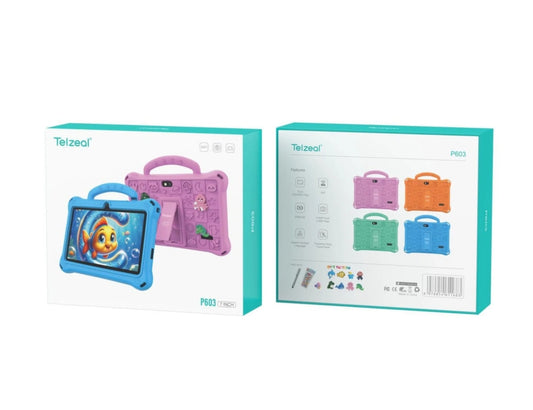 Telzeal P603 Kids Tablet – 7 Inch Display (6+128GB) 1024x600 HD Display, Wi-Fi, 3000mAh Battery, 2MP Front & Rear Cameras, Tempered Glass & Touch Panel + Free Gifts