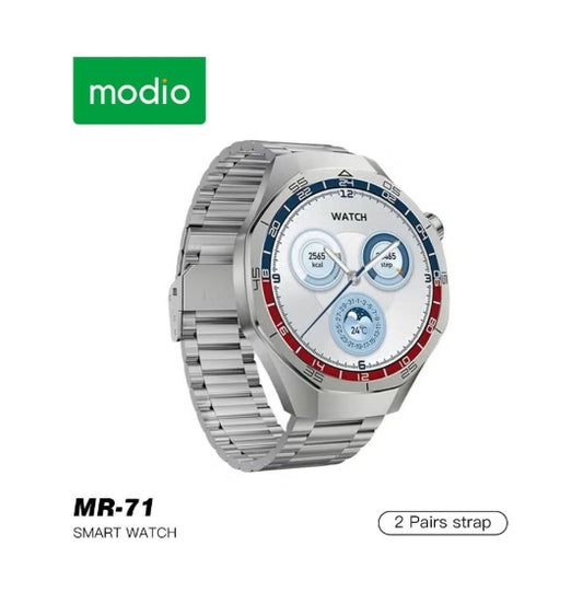 Modio MR-71 Smart Watch Black Premium Analog-Digital Hybrid Design, Dual Strap Options, Full Touchscreen with Classic Dial, Long Battery Life, Health & Fitness Tracking, Magnetic Charging Cable, Stylish and Durable for Men, Compatible with Android & iOS