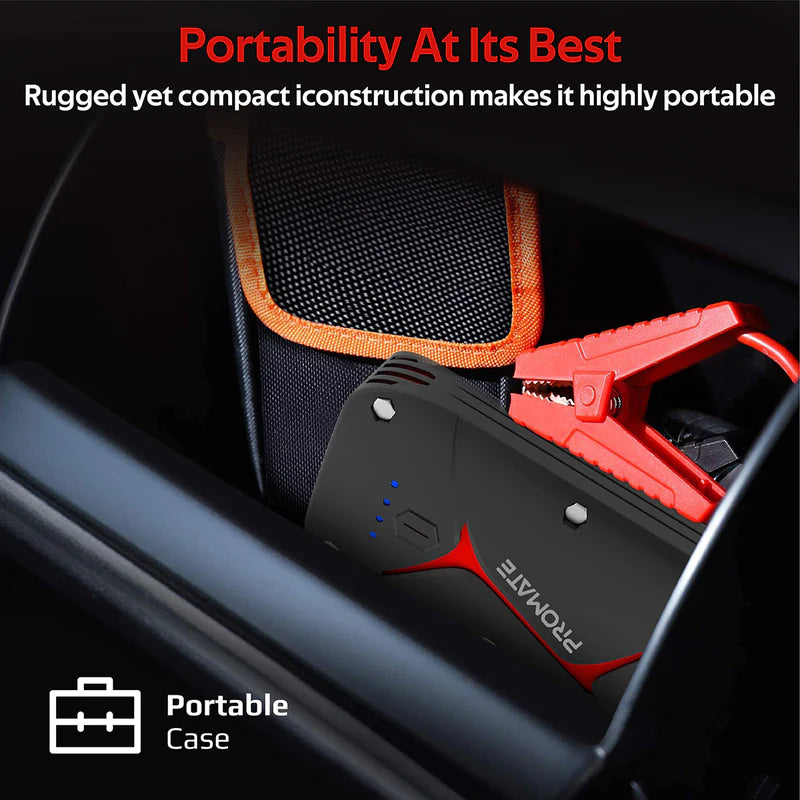 PROMATE SparkTank-16 | Heavy-Duty 16000mAh Car Jump Starter Power Bank with IP67 Water Resistance, Dual USB Output, LED Light & Smart Safety Clamps