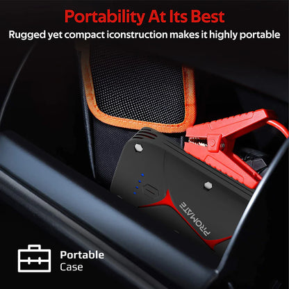 PROMATE SparkTank-16 | Heavy-Duty 16000mAh Car Jump Starter Power Bank with IP67 Water Resistance, Dual USB Output, LED Light & Smart Safety Clamps