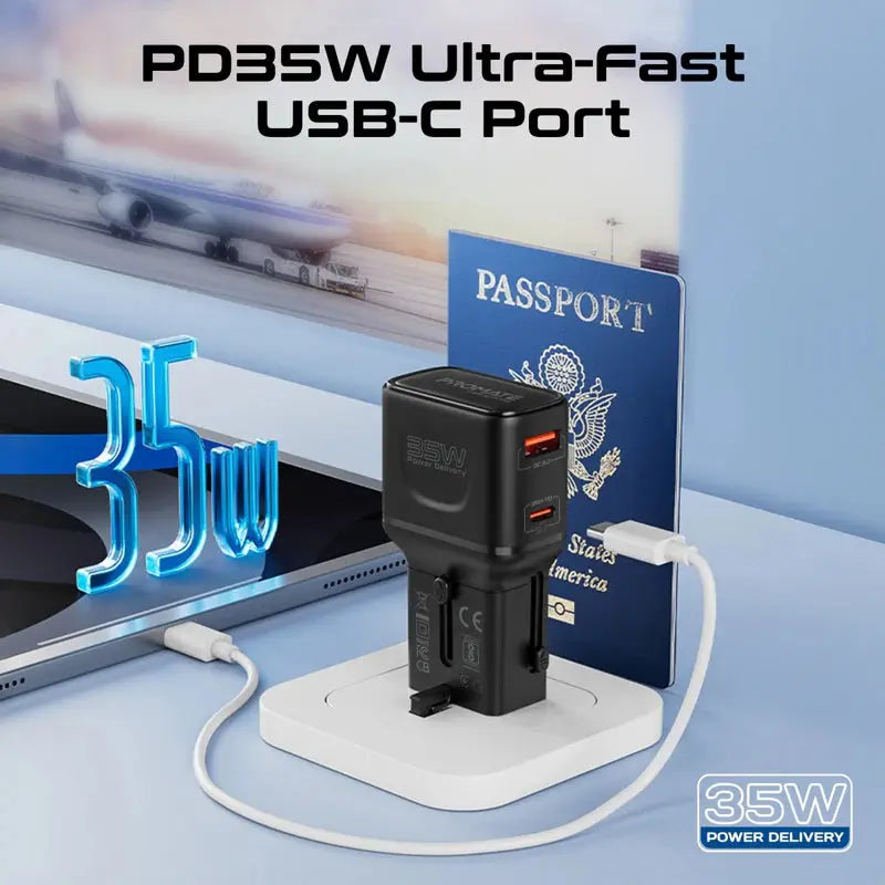 Triplug Promate TriPlug-PD35 | 35W Multi-Port Universal Travel Adapter with PD ...