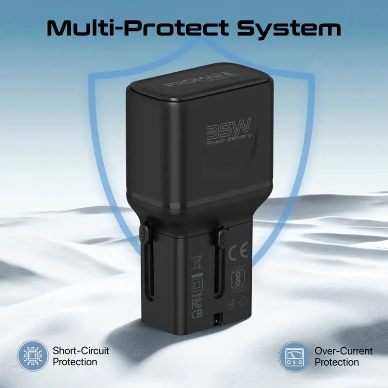 Triplug Promate TriPlug-PD35 | 35W Multi-Port Universal Travel Adapter with PD ...