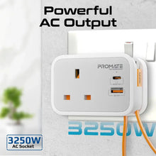 Promate VersaSocket | Multi-Function AC Power Socket Charger with Built-In 20W USB-C Cable, USB-C PD Port, USB-A QC3.0 – 3250W Output, 13A Fuse – Smart Charging with Safety Protection The Wonders Mart Trading™