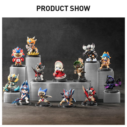 
Monster Hunter Palico full styled group on display plinths, including the possible secret Navirou