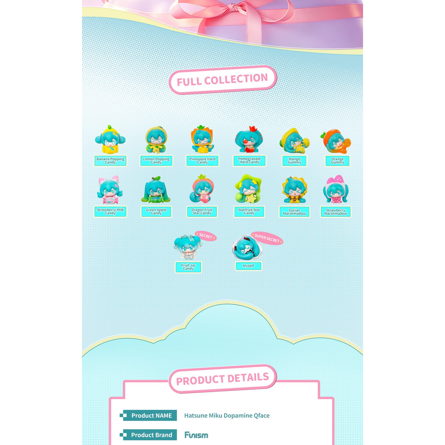 
FUNISM Hatsune Miku Dopamine Qface — Named full collection of twelve regular and two possible secret Miku designs