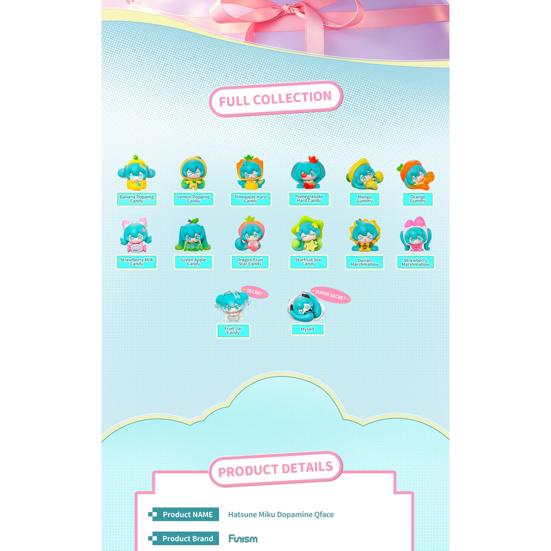 
FUNISM Hatsune Miku Dopamine Qface — Named full collection of twelve regular and two possible secret Miku designs