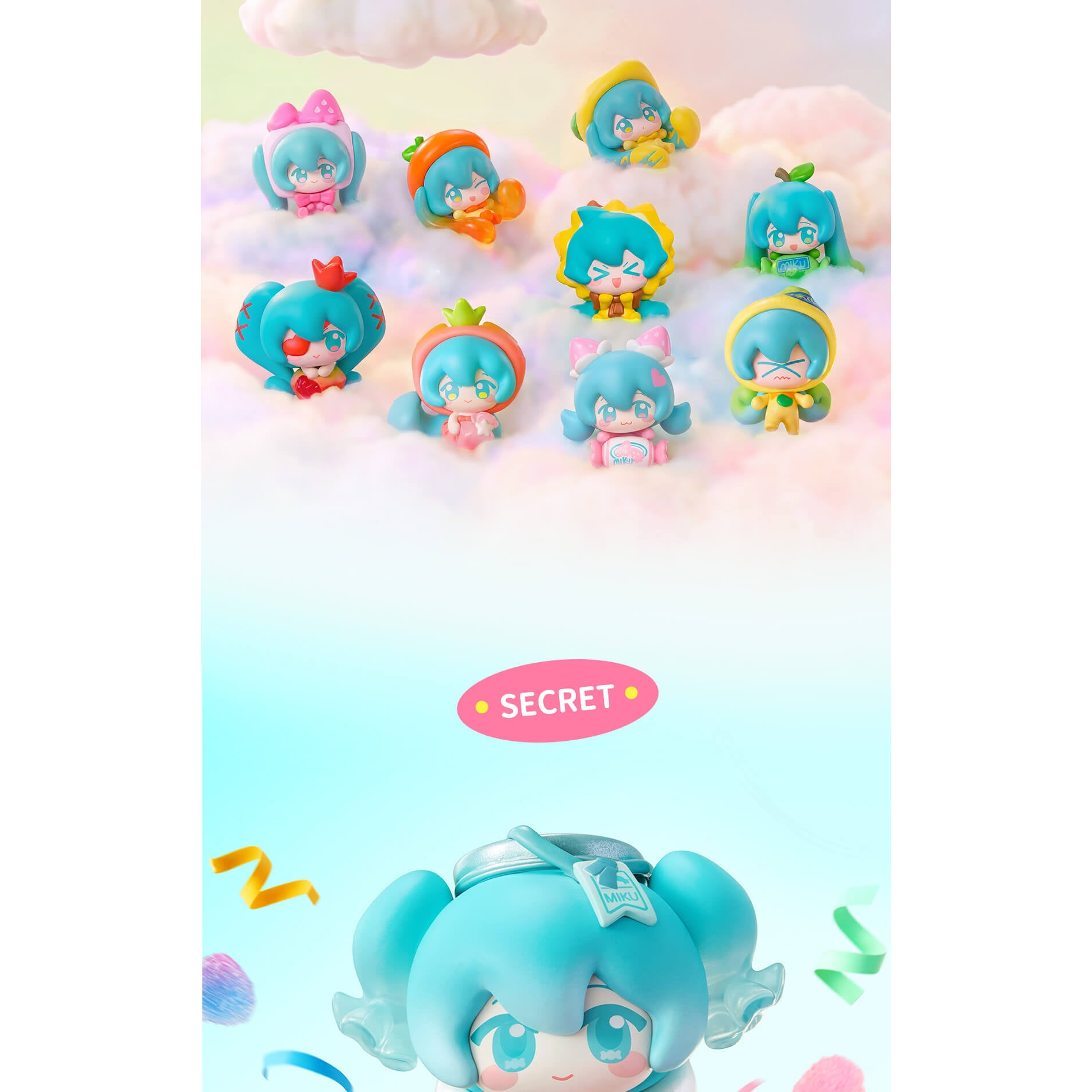 
FUNISM Hatsune Miku Dopamine Qface — Miku miniatures on clouds with partial secret-character detail