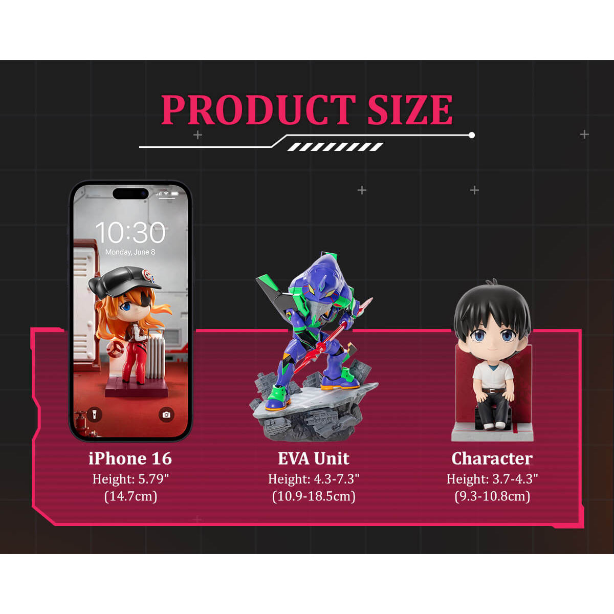 
FUNISM Evangelion EVA Vol. 2 — Pilot and EVA unit size-reference diagram