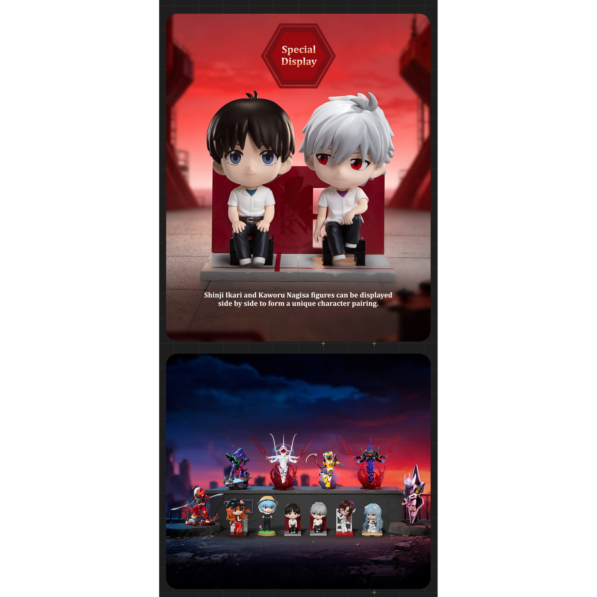 
FUNISM Evangelion EVA Vol. 2 — Shinji and Kaworu paired display with full collection