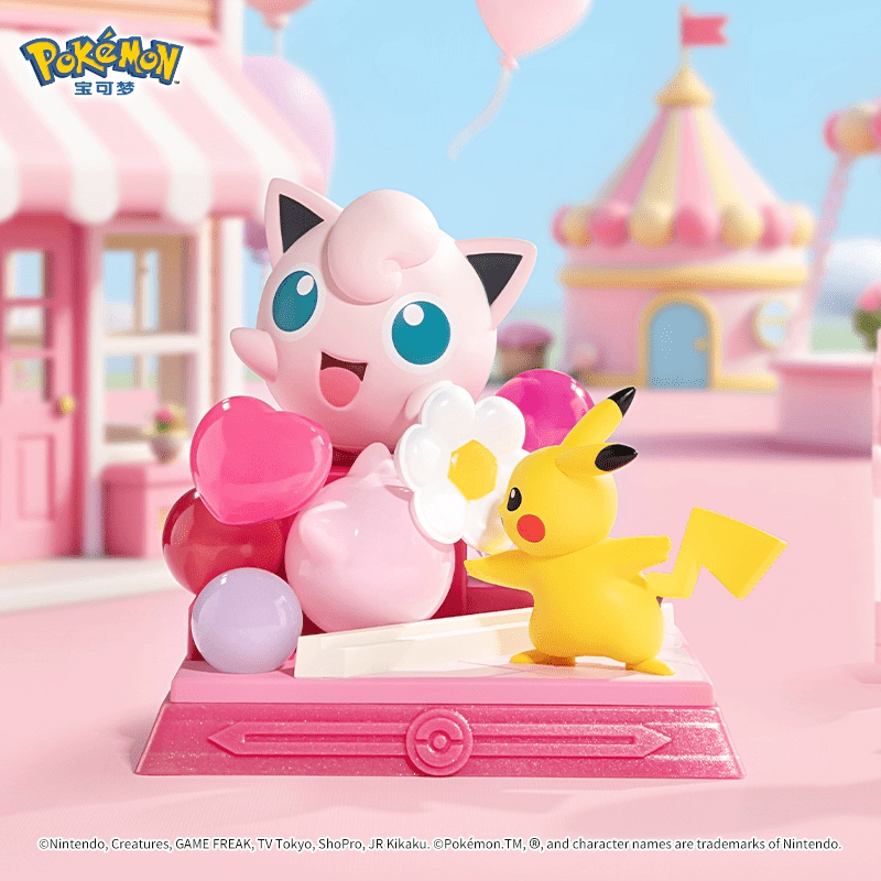 
Pikachu and Jigglypuff collectible in a pink fairground scene